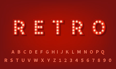 Retro 3d typography font. 3d light bulb alphabet.のイラスト素材