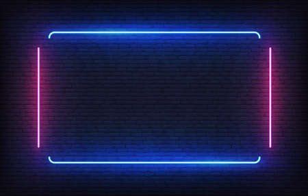 Neon frame. Light banner design template. Vector glowing rectangle signboard.のイラスト素材