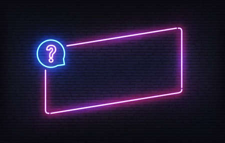 Neon quiz frame template. Purple incline light banner design template. Vector glowing rectangle signboard.のイラスト素材