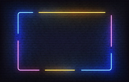 Neon frame colorful template. Light banner design. Vector glowing rectangle signboard.のイラスト素材