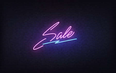 Sale neon sign. Glowing purple lettering Sale signboard.のイラスト素材