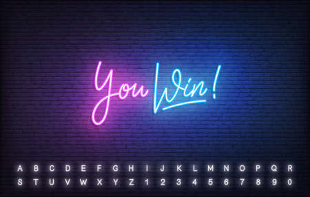 You Win neon template. Glowing neon lettering You Win sign.のイラスト素材