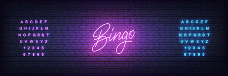 Bingo neon template. Glowing neon lettering Bingo.の写真素材
