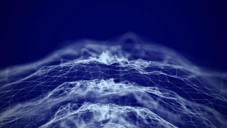 Futuristic mountainous terrain on a blue background. Connection structure lines and dots. 3d rendering.の写真素材