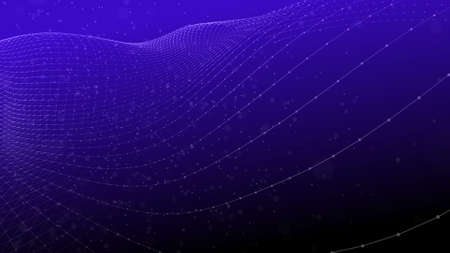 Particle placement with hanging dots in space. Wave of particles. Wave with connecting dots and...