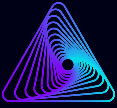 Twisted abstract wireframe tunnel. Wireframe triangular shape. Scinece and tech vector illustration.のイラスト素材