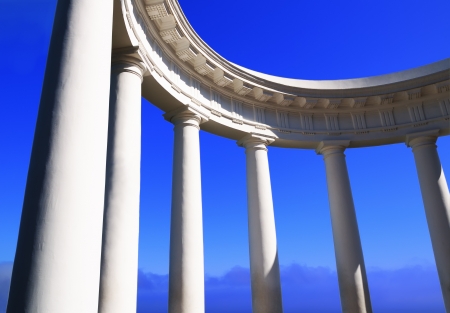 White colonnade with stucco on the background of blue sky in the evening in the Crimea, Ukraineの写真素材