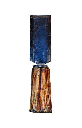 Old tool for carpentry - chisel isolated on white backgroundの写真素材