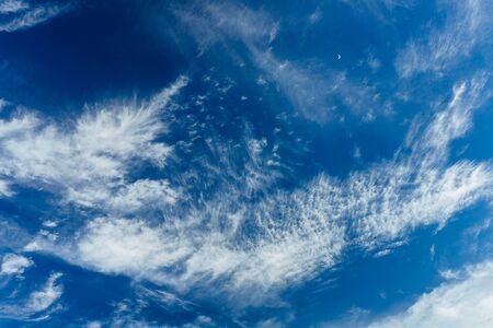 Bright and beautiful photos of heavenly white clouds and saturated blue sky with sunlight. Light,...