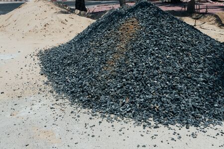 Rough stones, crushed stone, granite gravel close-up. The rough texture of the stone. Building material background. Textureの写真素材