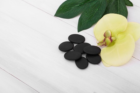 Beautiful composition of spa treatment on wooden tableの写真素材