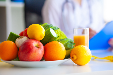 Diet. Fitness and healthy food diet concept. Balanced diet with vegetables. Concept of natural food and healthy lifestyle.の写真素材
