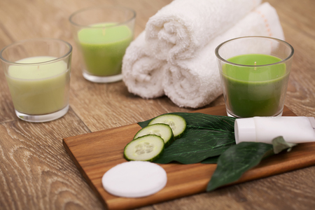 Beautiful spa composition on wooden backgroundの写真素材