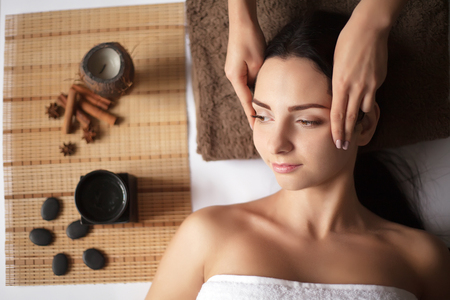Woman having a massage in a spaの写真素材