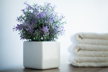 Spa. White Cotton Towels Use In Spa Bathroom. Towel Concept. Photo For Hotels and Massage Parlors....
