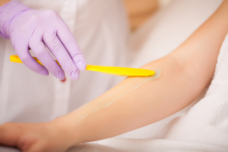 Body Care. Laser Hair Removal. Beautician Removing Hair Of Young Woman's Armpit. Laser Epilation Treatment In Cosmetic Beauty Clinic. Hairless Smooth And Soft Skin. Health And Beauty Concept.の写真素材