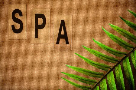 Chocolate Spa . Composition brown towel in hotel room of spa treatmentの写真素材