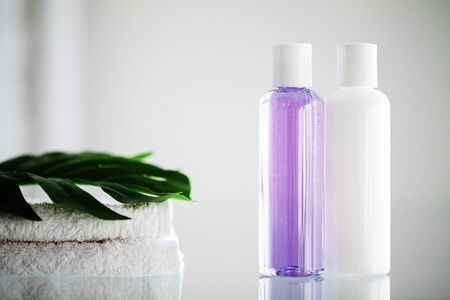 Shower supplies. Composition cosmetic products of spa treatmentの写真素材