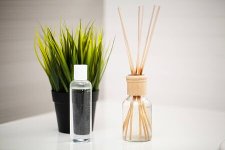 Shower supplies. Composition cosmetic products of spa treatment.