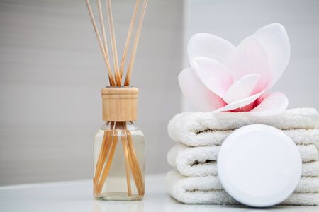 Shower supplies. Composition cosmetic products of spa treatment.の写真素材