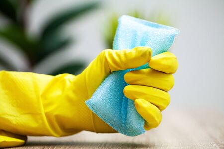 Close Up cleaning company worker hand holding spongeの写真素材