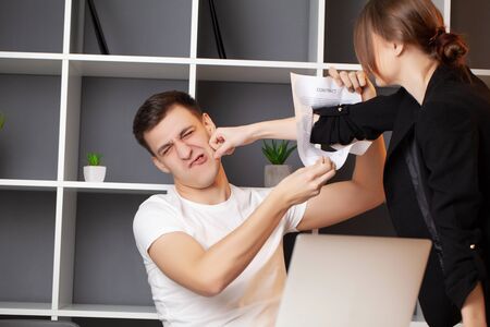 Angry customer has a conflict with the manager of the companyの写真素材