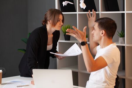 Angry customer has a conflict with the manager of the companyの写真素材