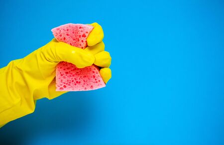 Products for professional cleaning on blue background.