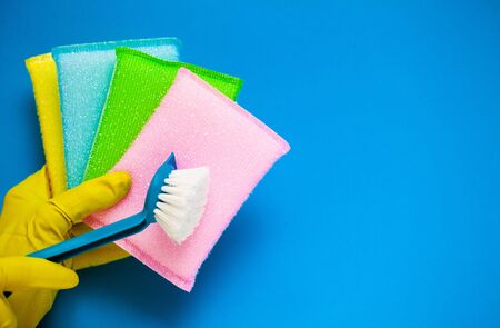 Products for professional cleaning on blue background