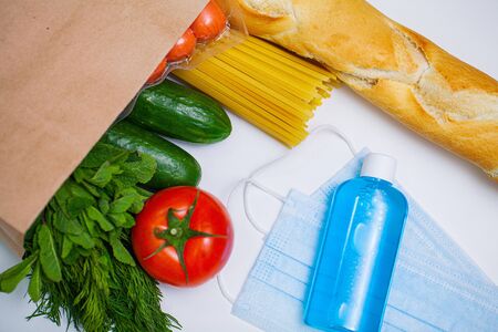 Social assistance package with products for people in need helpの写真素材