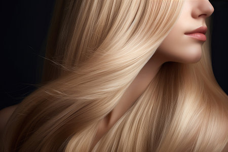 Portrait of a blond beauty with beautiful healthy long hair.の素材