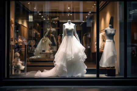 Elegant evening dress in a shop window in a shopping mall.の素材