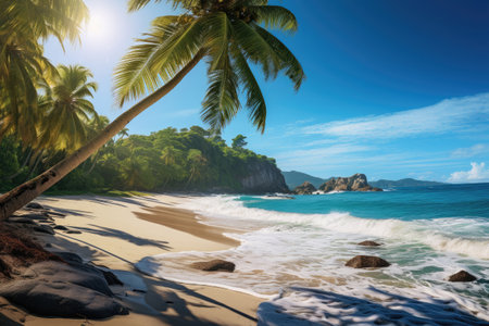 Island with palm trees and snow-white sand in the oceanの素材