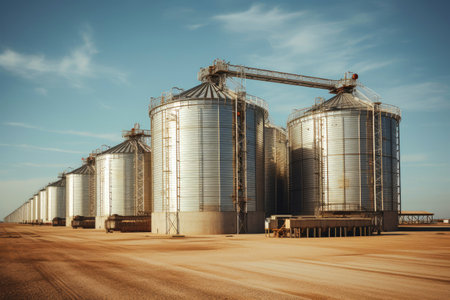A large modern plant for the storage and processing of grain crops.の素材