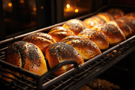 Baking bread in the oven at the bakery.の素材