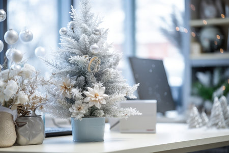 Decorated Christmas tree on blurred backgroundの素材