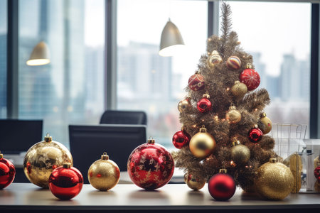 Decorated Christmas tree on blurred backgroundの素材