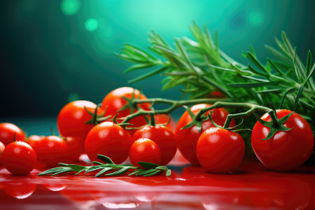 Close-up of fresh, ripe tomatoes on wood backgroundの素材
