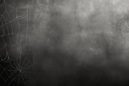 Web of wild spider shining on black backgroundの素材
