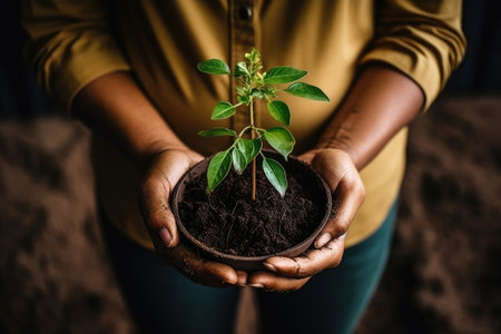 Hand holding small tree for plantingの素材