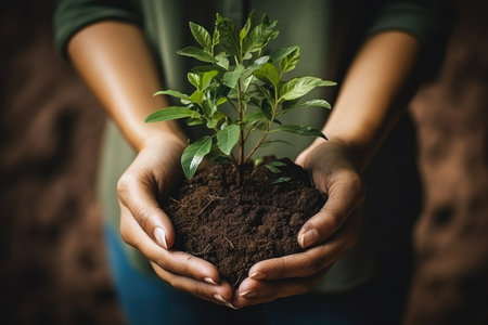 Hand holding small tree for plantingの素材