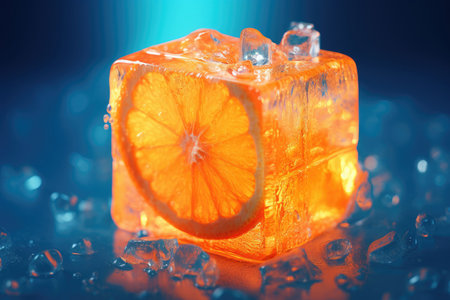 Orange in ice cube, the concept of fresh fruit is cool refreshing tasteの素材