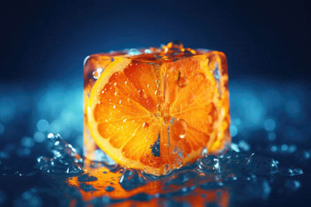 Orange in ice cube, the concept of fresh fruit is cool refreshing tasteの素材