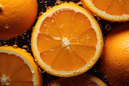 fresh orange fruits as background, top viewの素材