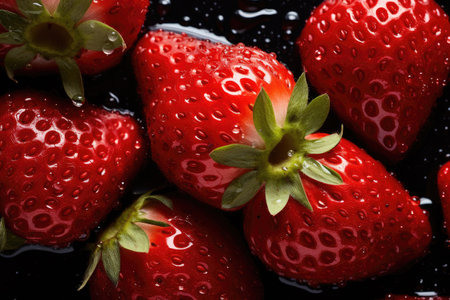 Fresh strawberries from above filling the frameの素材