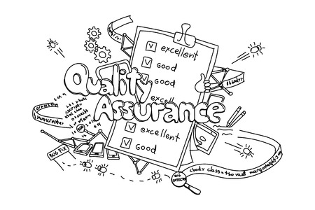 Quality assurance, vector hand drawn illustration isolated on white backgroundのイラスト素材