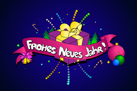 Frohes Neues Jahr. Vector creative background. Happy New Year in German language. Colorful line artのイラスト素材