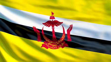 Brunei flag. Waving flag of Brunei 3d illustration. Bandar Seri Begawanの写真素材