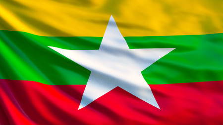 Myanmar flag. Waving flag of Myanmar 3d illustration. Naypyidawの写真素材