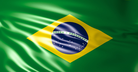 Brasil flag in the wind. Waving Brasilian flag. 3D illustration. 4Kの写真素材